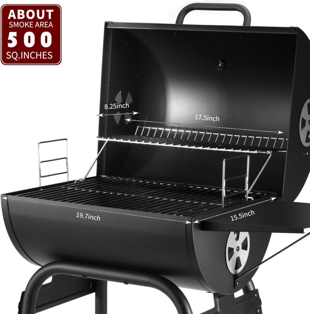 Charcoal Grills Outdoor BBQ Grill, Barrel Charcoal Grill with Side Table, with Nearly 500 Sq.In. Cooking Grid Area, Outdoor Backyard Camping Picnics, Patio and Parties, Black by DNKMOR