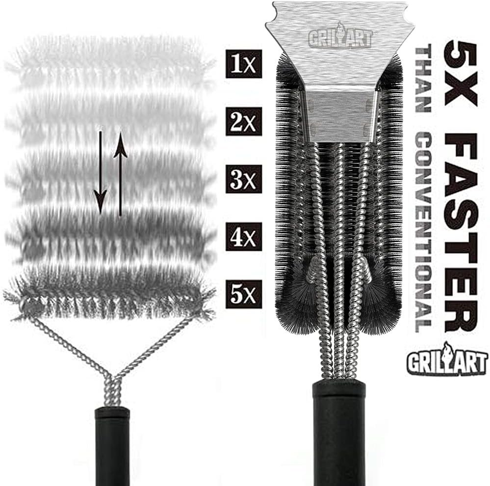 GRILLART Grill Brush and Scraper BBQ Brush for Grill, Safe 18 Stainless Steel Woven Wire 3 in 1 Bristles Grill Cleaning Brush, BR-4516