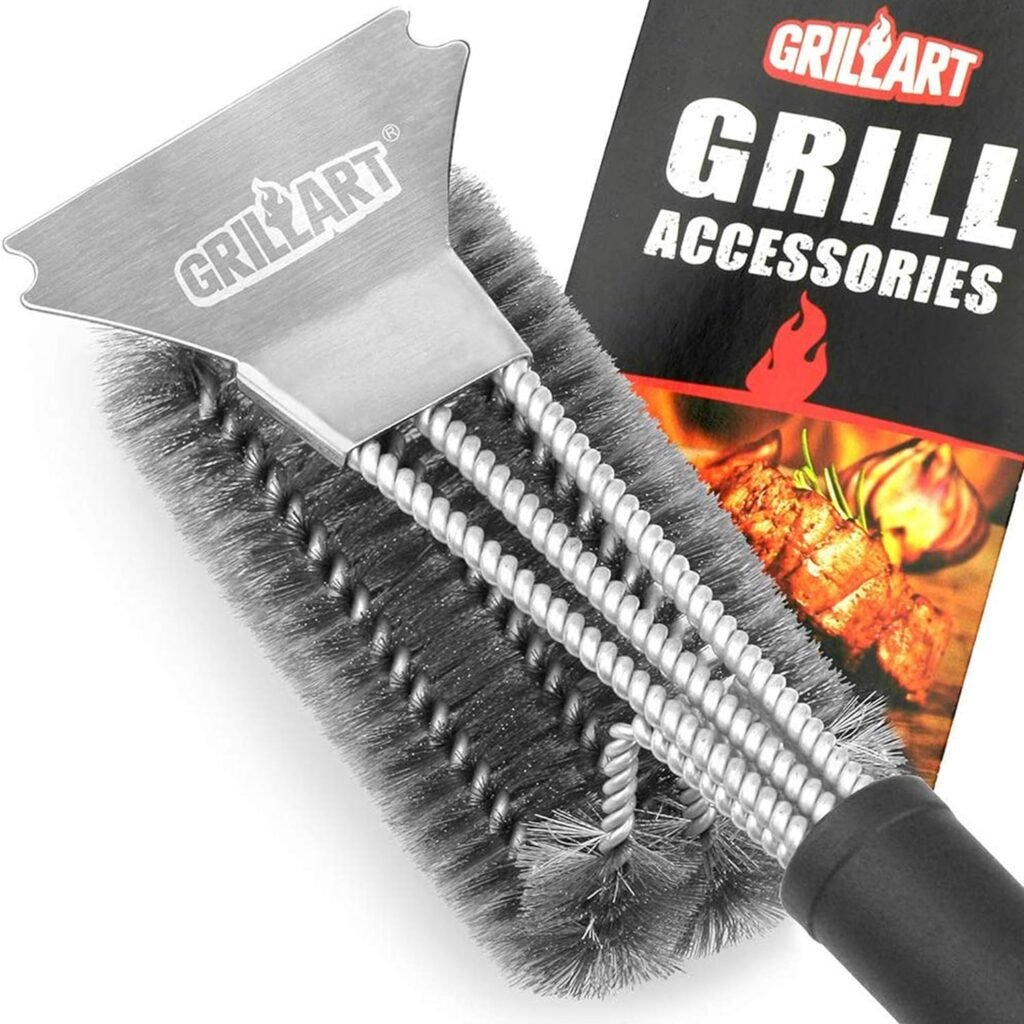 GRILLART Grill Brush and Scraper BBQ Brush for Grill, Safe 18 Stainless Steel Woven Wire 3 in 1 Bristles Grill Cleaning Brush, BR-4516