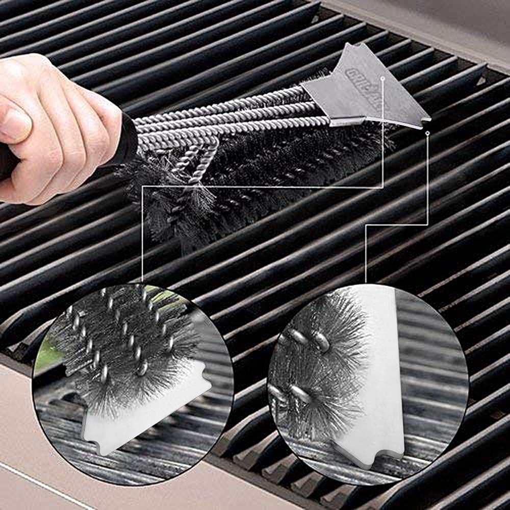 GRILLART Grill Brush and Scraper BBQ Brush for Grill, Safe 18 Stainless Steel Woven Wire 3 in 1 Bristles Grill Cleaning Brush, BR-4516