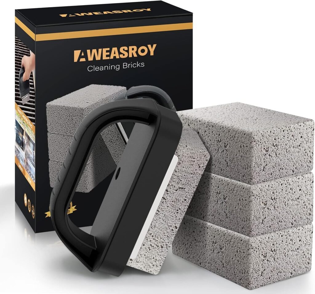 Heavy Duty Grill Cleaner, Grill Cleaning Bricks with Handle, Pumice Griddle Cleaning Stone Removing Stains for BBQ, Swimming Pool, Sink(4 Pack)